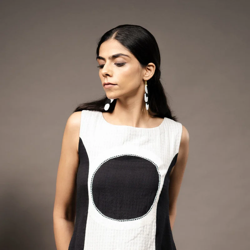 Cotton Black & White Midi Dress | Hand Embroidered