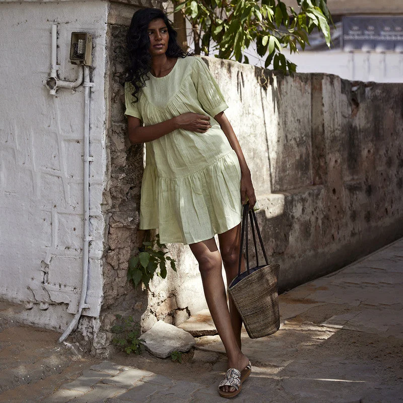 Pure Linen Midi Dress | Lime Green