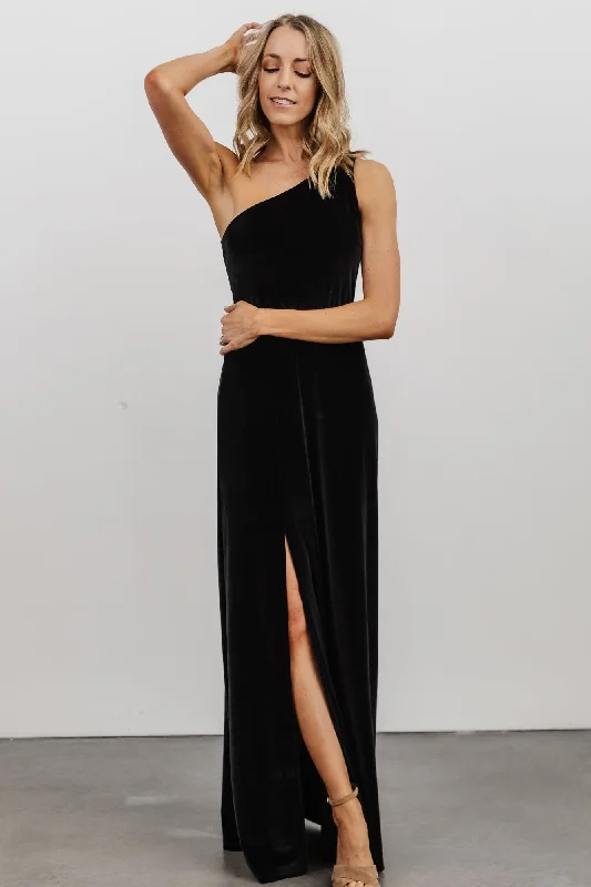 Tatiana Velvet One Shoulder Maxi Dress | Black