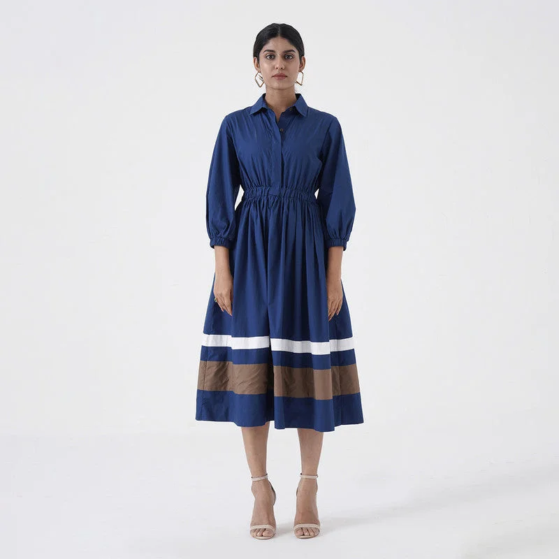 Cotton Poplin Midi Dress | Blue