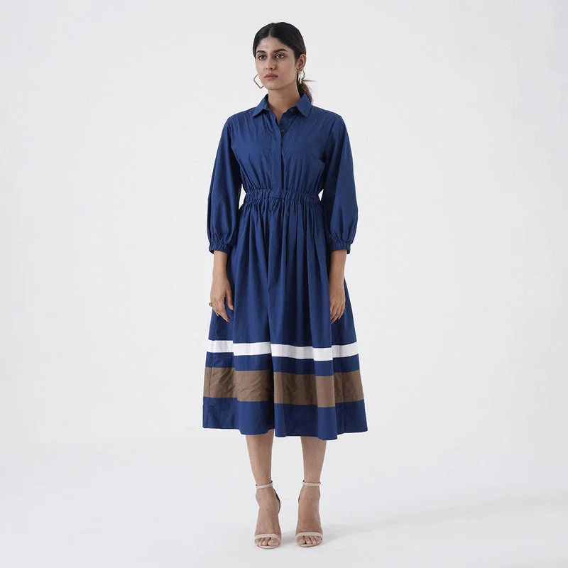 Cotton Poplin Midi Dress | Blue