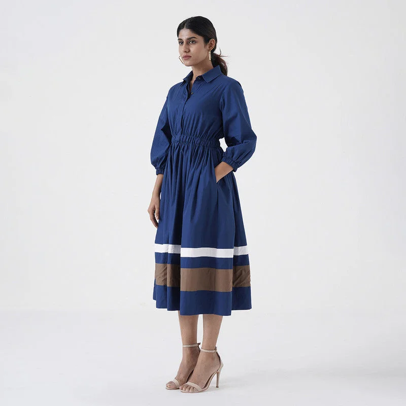 Cotton Poplin Midi Dress | Blue