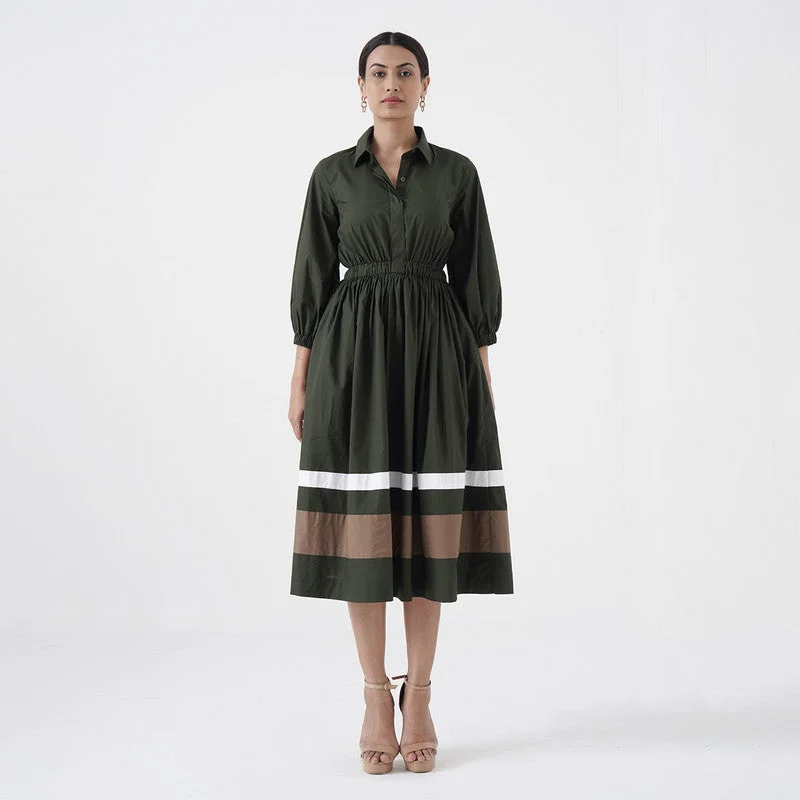 Cotton Poplin Midi Dress | Green