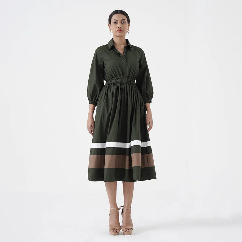 Cotton Poplin Midi Dress | Green