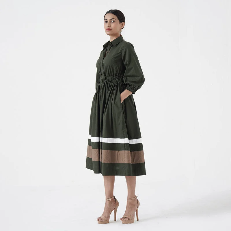 Cotton Poplin Midi Dress | Green