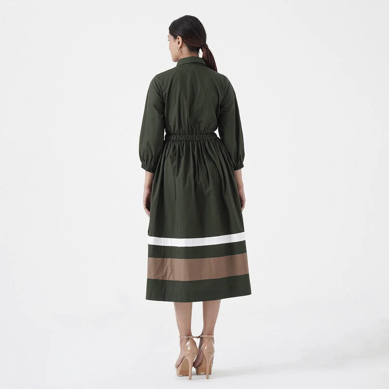 Cotton Poplin Midi Dress | Green