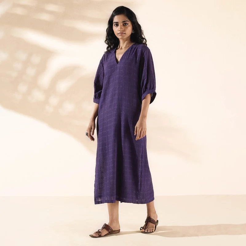 Cotton Dobby Midi Dress for Women | Purple | Side Slit