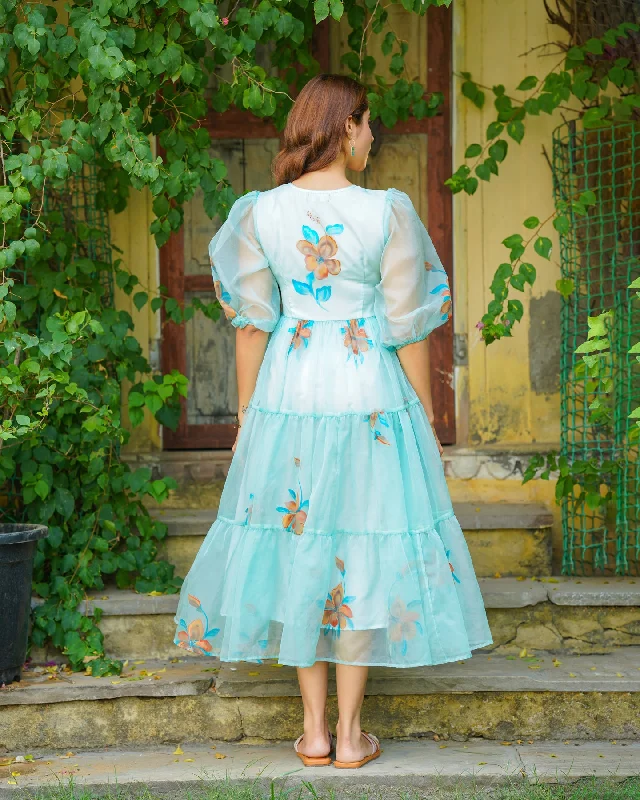 Turquoise Floral handpainted Maxi Dress