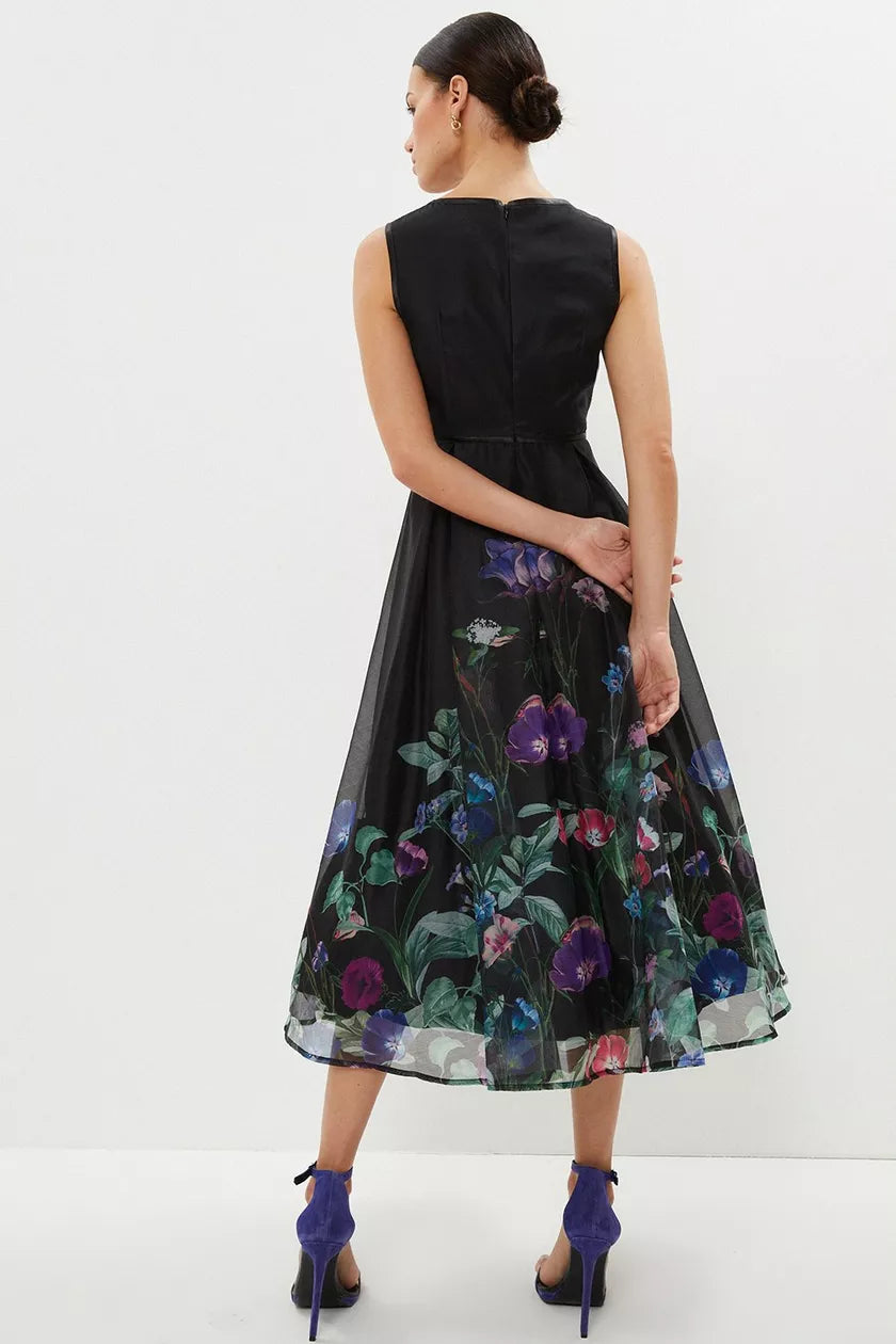 V Neck Tipped Organza Midi Dress