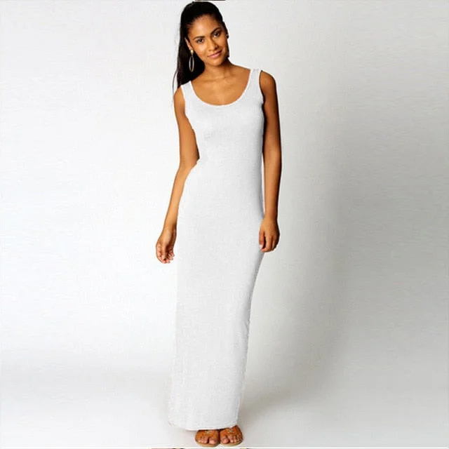 Amy Fashion - Sexy Dress O-neck Sleeveless Slim Maxi Dress