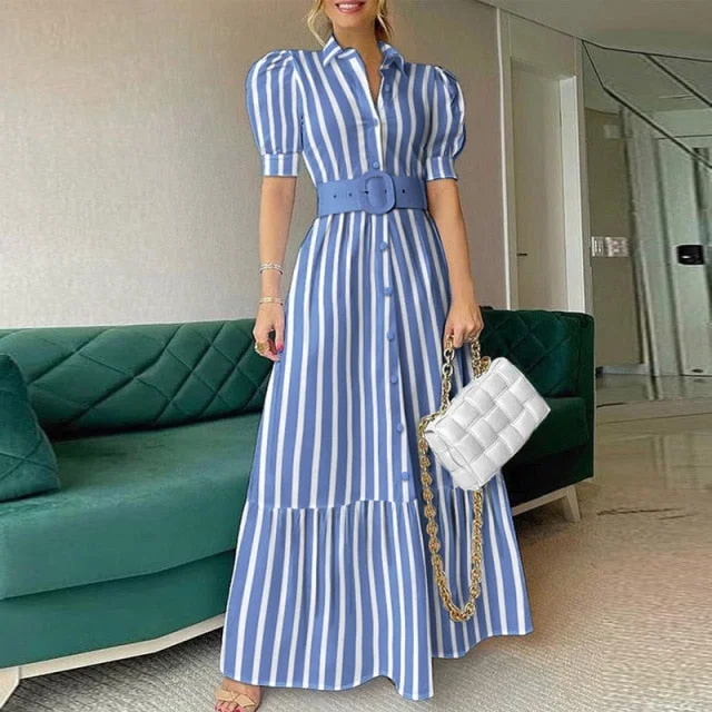 Amy Fashion - Vintage Puff Sleeve Party Maxi Dress