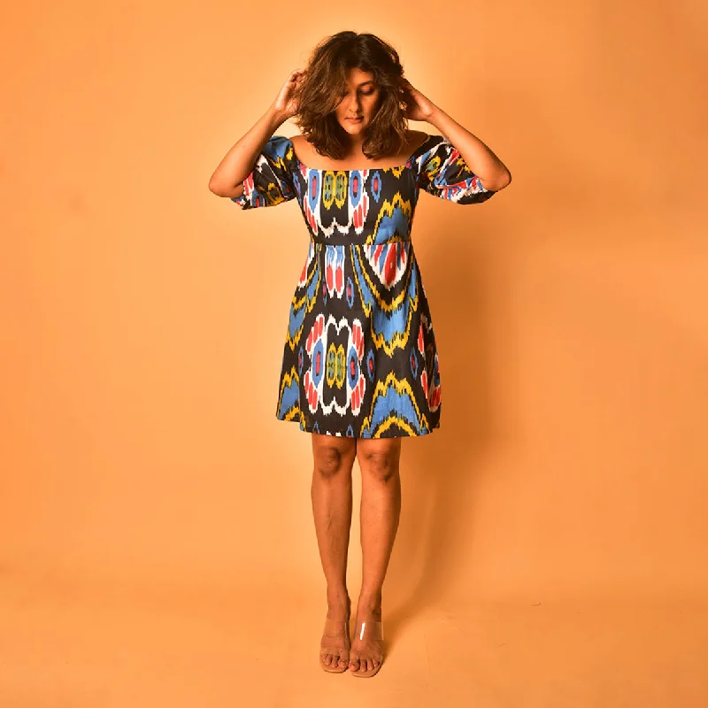 Cotton Off-Shoulder Mini Dress for Women | Printed | Multicolour