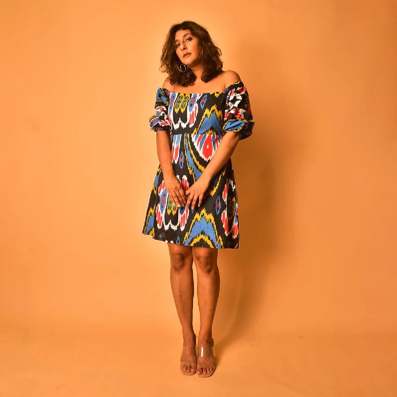 Cotton Off-Shoulder Mini Dress for Women | Printed | Multicolour