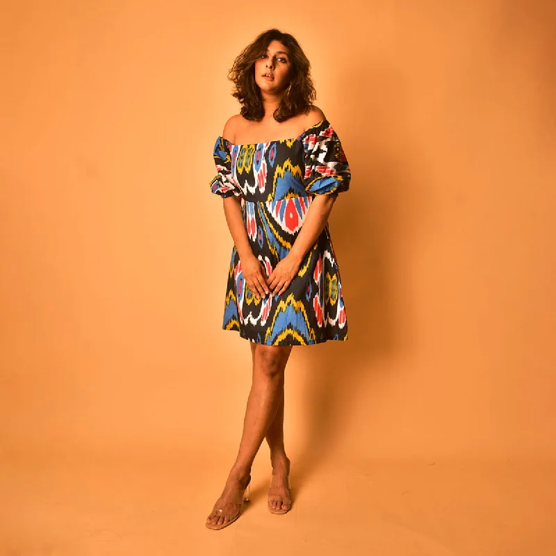 Cotton Off-Shoulder Mini Dress for Women | Printed | Multicolour