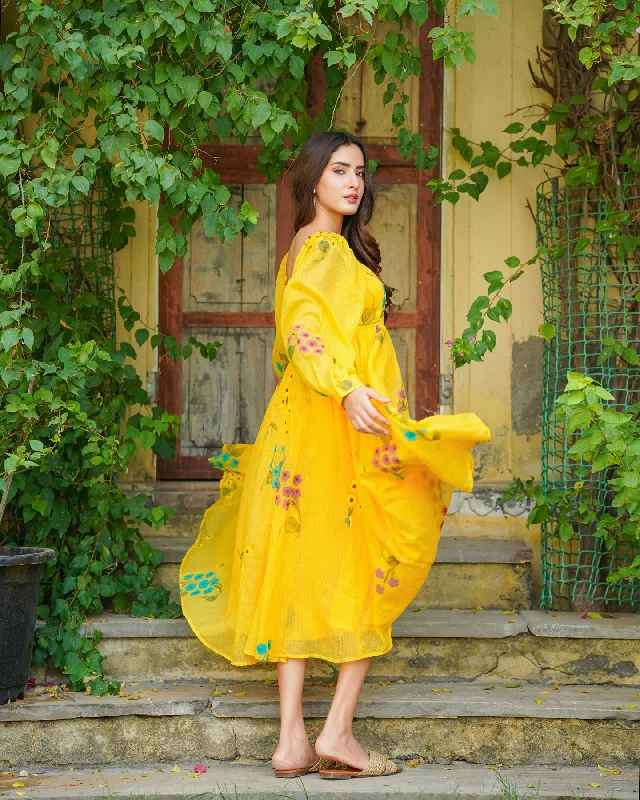 Yellow Doria Handpainted Maxi Dress