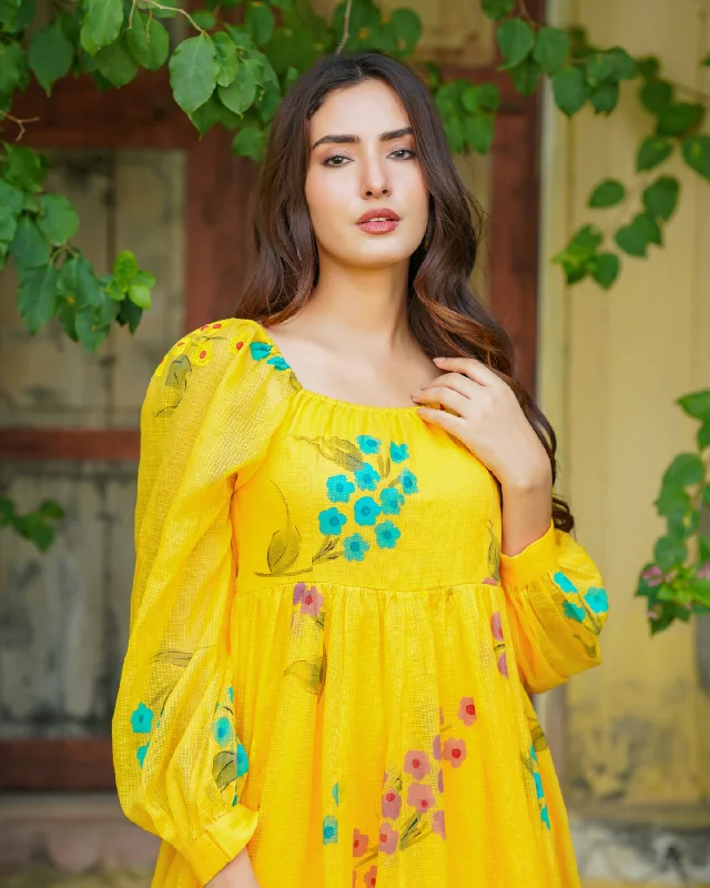 Yellow Doria Handpainted Maxi Dress