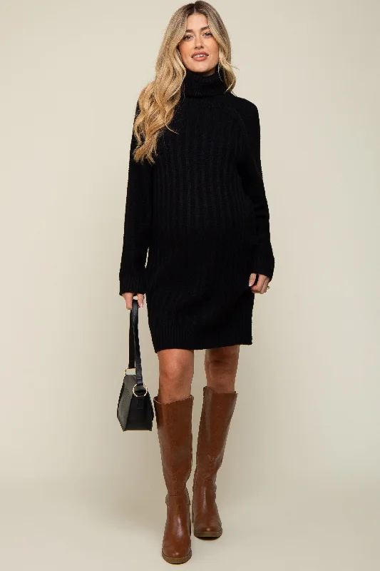 Black Turtleneck Maternity Sweater Dress