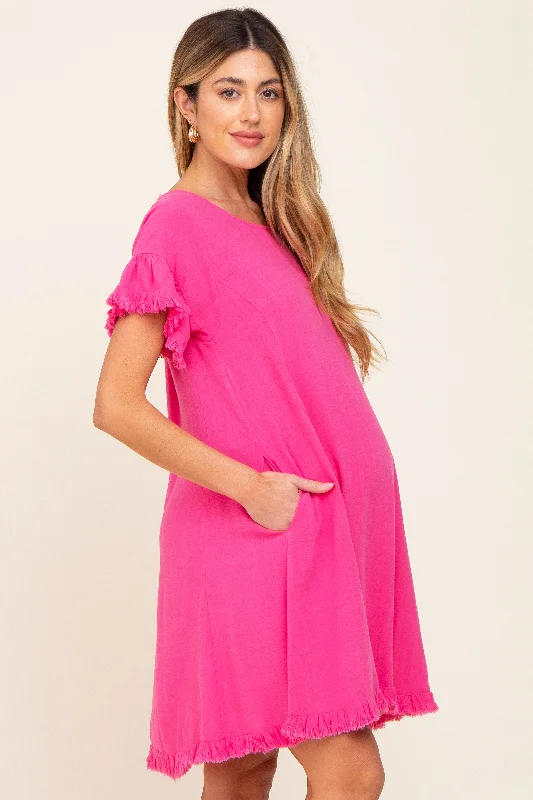 Fuchsia Fringe Linen Maternity Dress