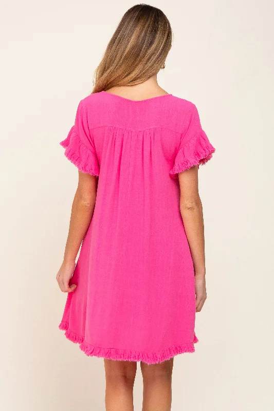 Fuchsia Fringe Linen Maternity Dress