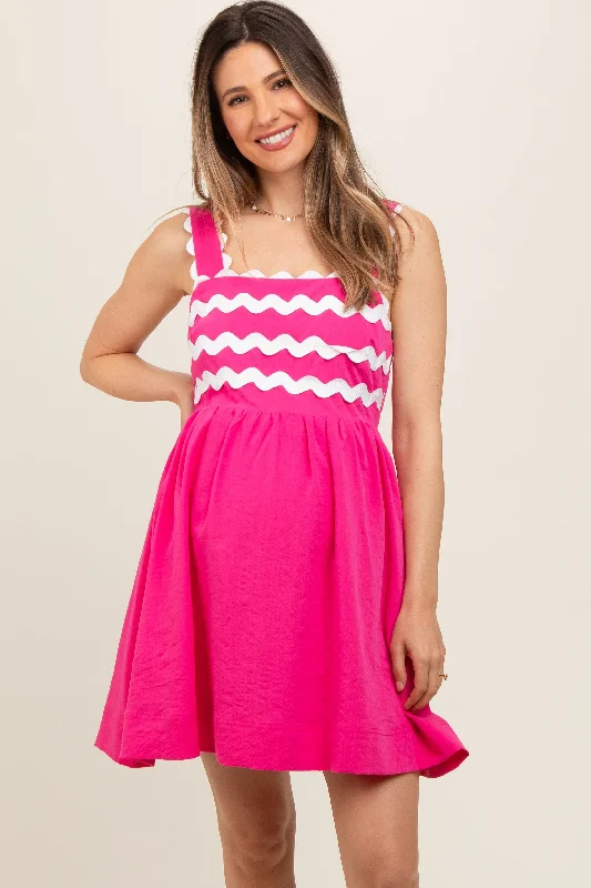 Fuchsia Ric Rack Accent Sleeveless Maternity Dress