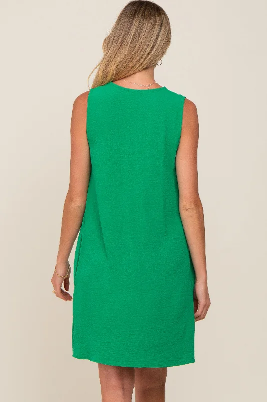 Green Sleeveless Pocketed Maternity Dress