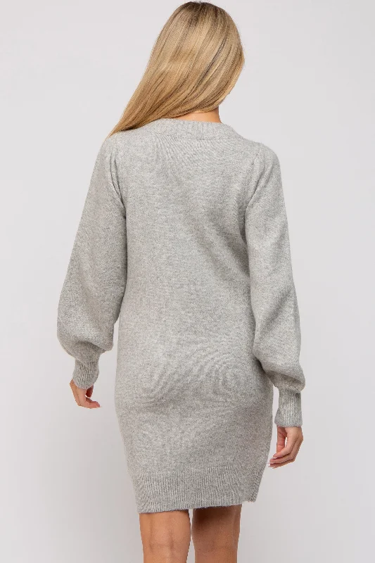 Heather Grey Chunky Knit Maternity Sweater Dress