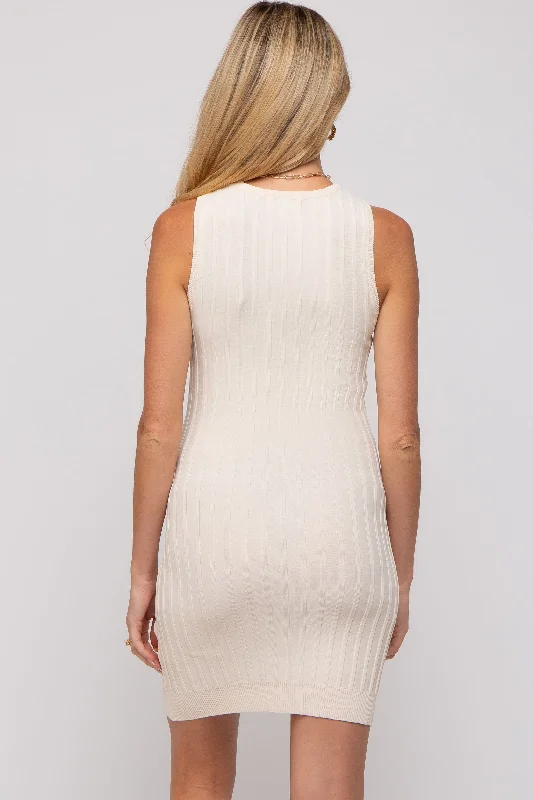 Ivory Ribbed Sleeveless Maternity Dress