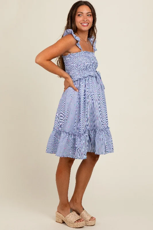 Light Blue Confetti Stripe Smocked Top Maternity Dress