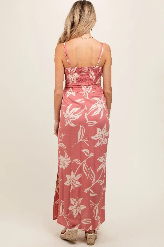 Mauve Floral Sleeveless Knotted Maternity Maxi Dress