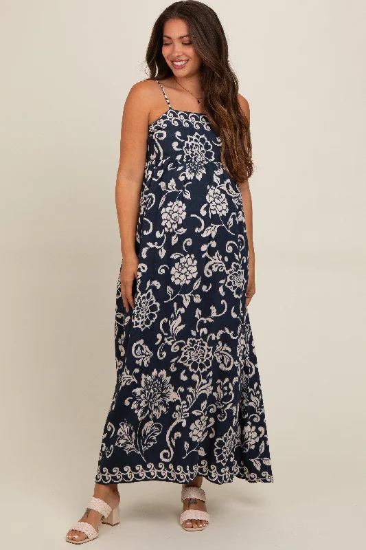 Navy Floral Maternity Maxi Dress