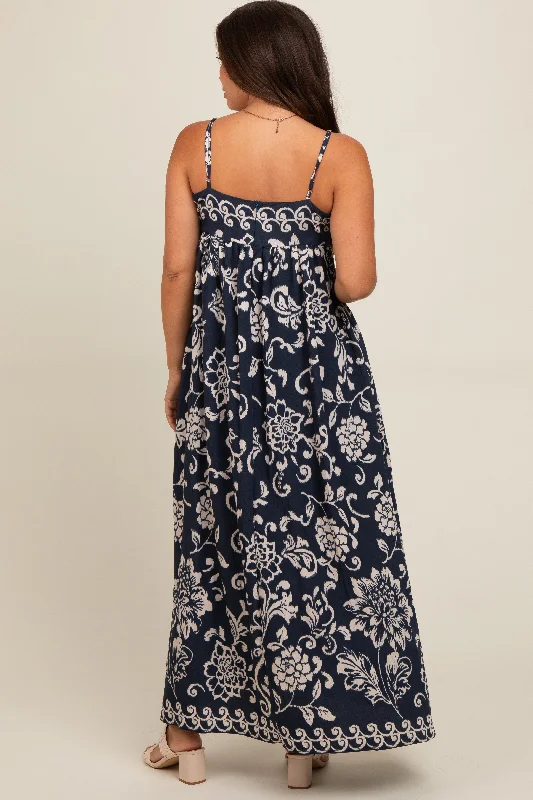 Navy Floral Maternity Maxi Dress