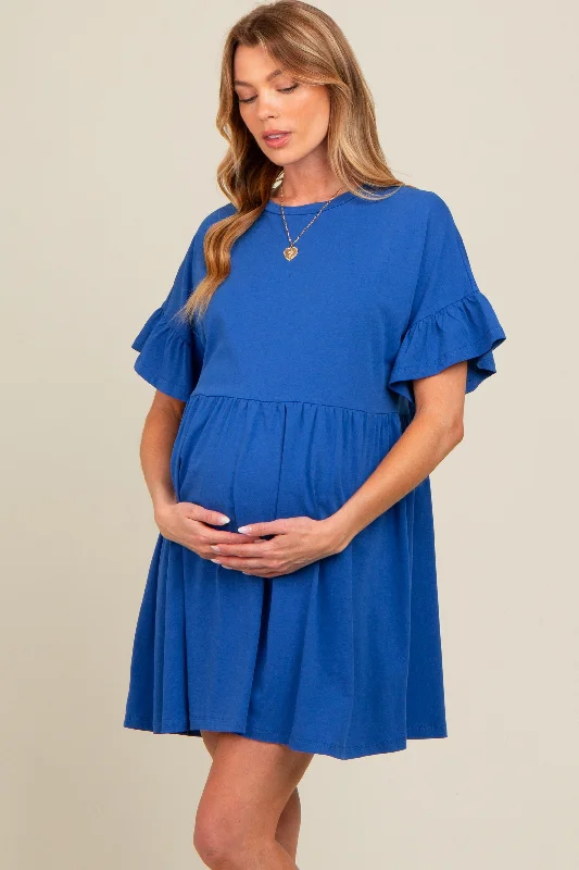 Royal Blue Ruffle Sleeve Maternity Dress