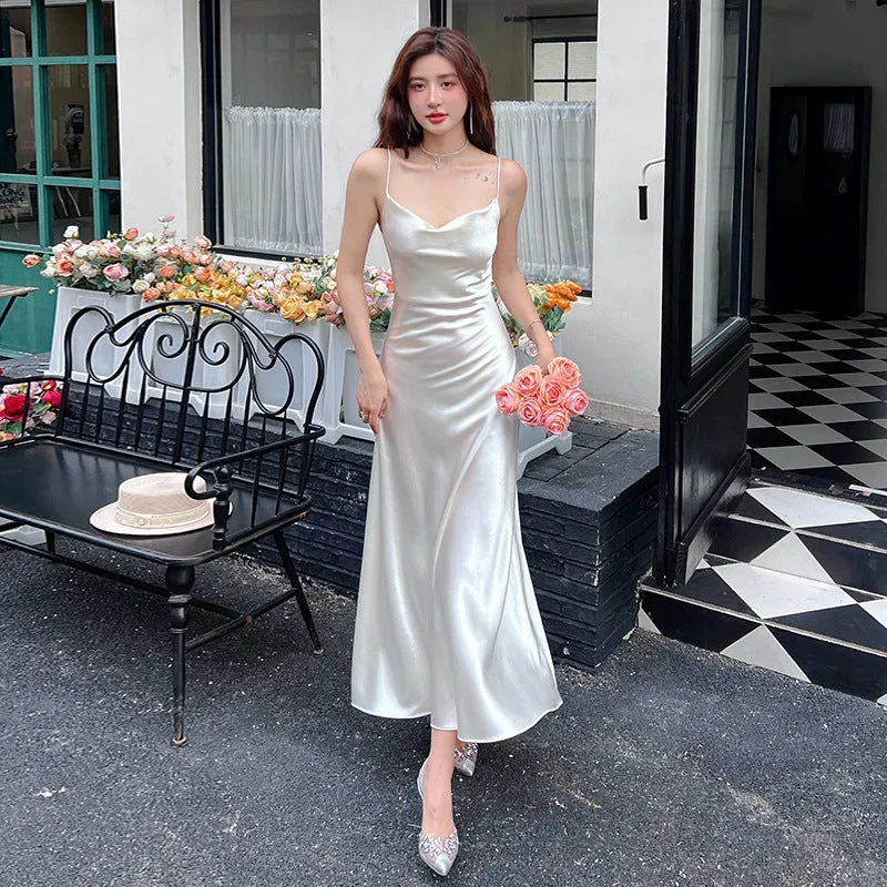 Acetate Strap Fairy Satin Sleeveless Dress Formal Dress