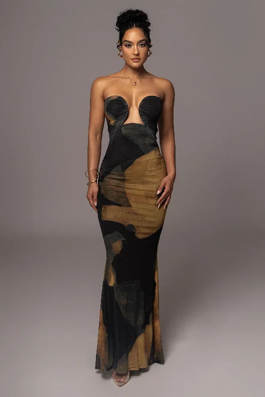 Black Abstract Bethany Strapless Maxi Dress