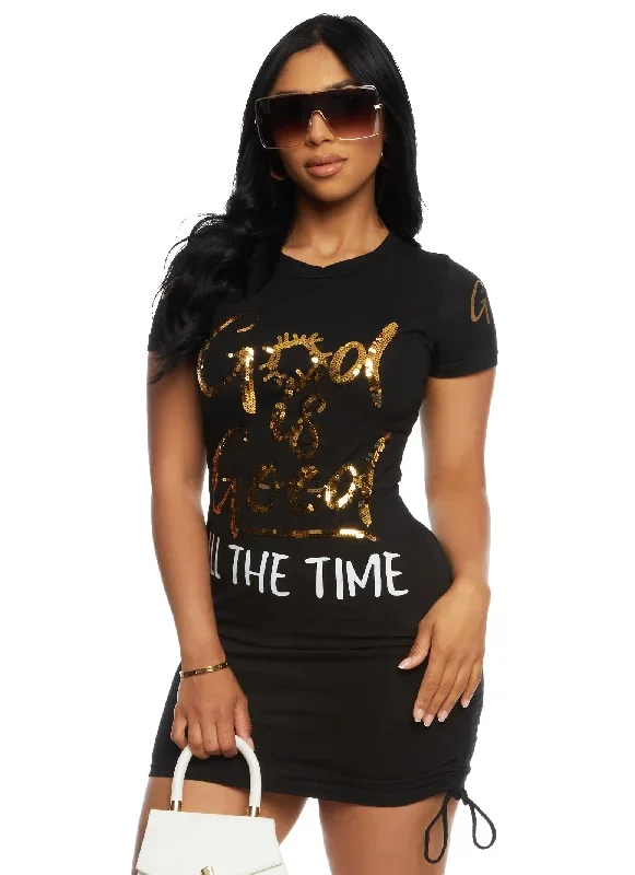 God is Good All the Time Sequin Graphic T Shirt Dress