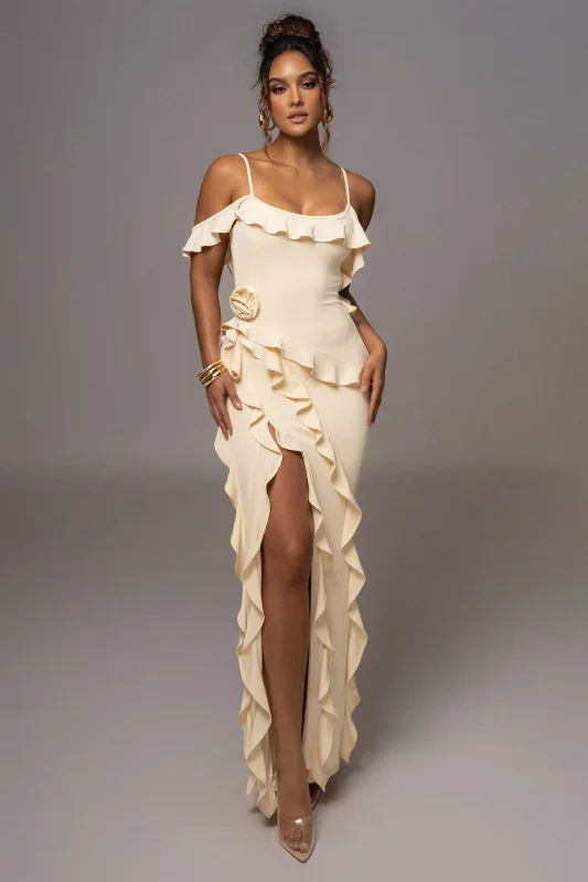 Cream Brenna Ruffle Maxi Dress