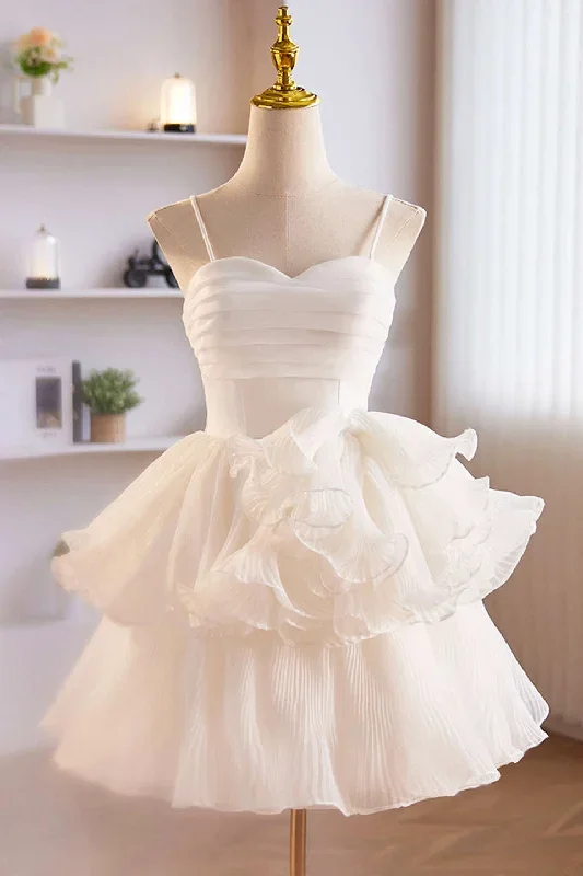 Cute A-Line White Ruffle Short Homecoming Dress