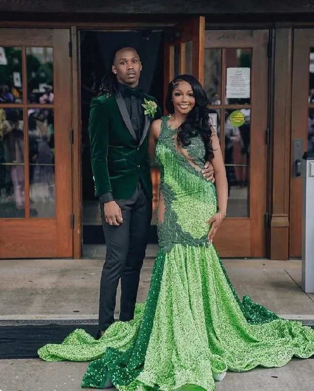 emerald-green-trumpet-evening-formal-dress-for-women-sparkly-crystal-black-girl-couple-birthday-homecoming-gown-velvet