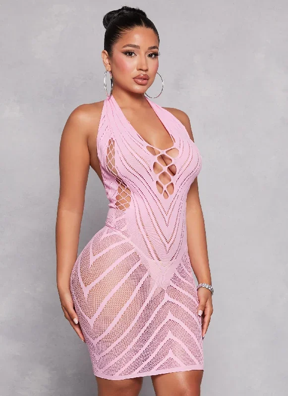 Fishnet Detail Cut Out Seamless Halter Dress