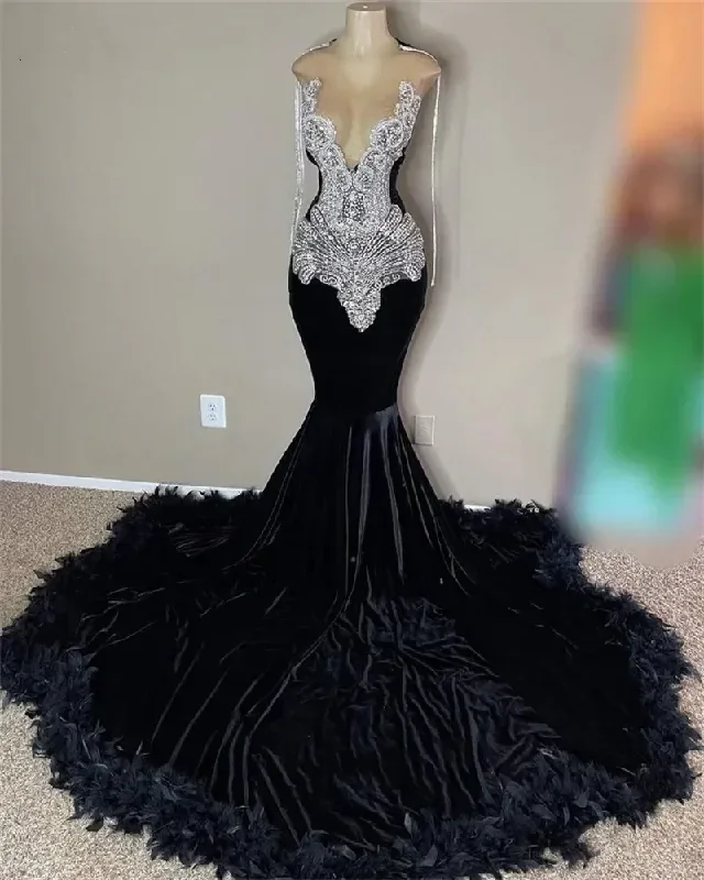 glitter-black-velvet-mermaid-prom-dresses-2024-luxury-sheer-neck-crystal-rhinestones-feathers-party-gowns-homecoming-robe-de-bal