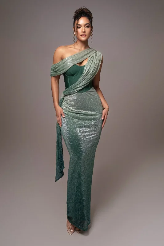 Green Celestina Draped Maxi Dress