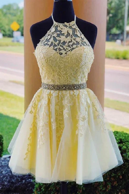 halter-appliqued-yellow-homecoming-dress-short-prom-dress-with-beading-belt