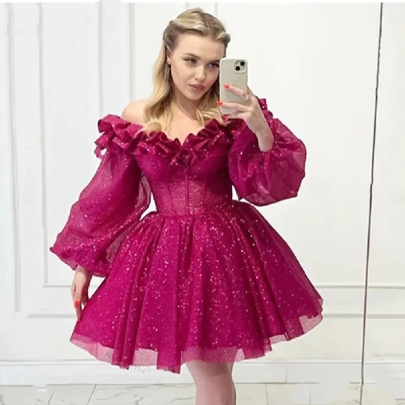 hot-pink-short-mini-homecoming-dresses-with-puff-long-sleeves-exposed-boning-corset-girl-party-cocktail-celebrity-gowns-backless