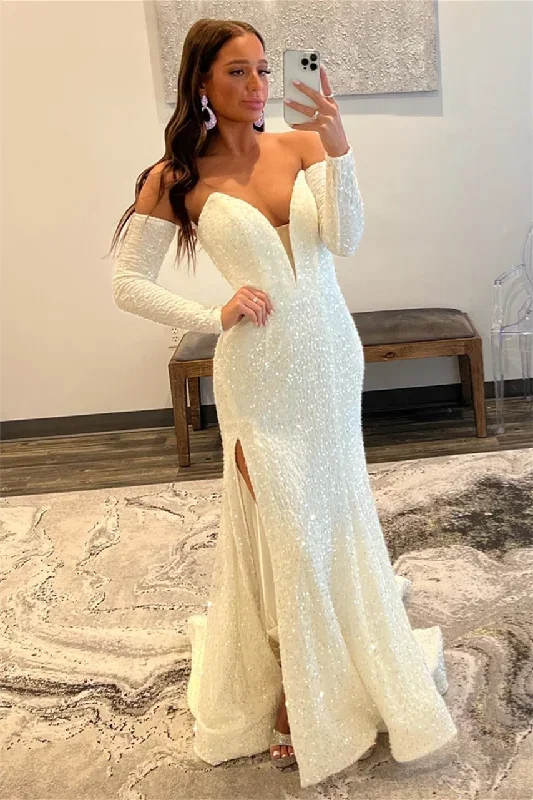 ivory-sequins-deep-v-neck-sleeves-long-prom-dress-with-slit