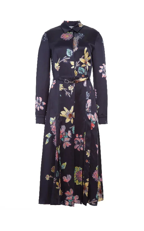 Jane Shirtdress in Dark Navy Multi Printed Silk