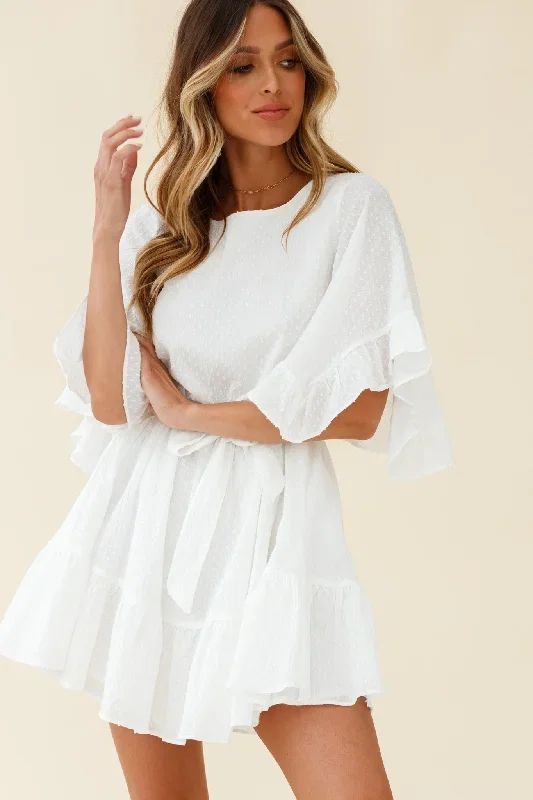 Joni Batwing Sleeve Waist Tie Dress White