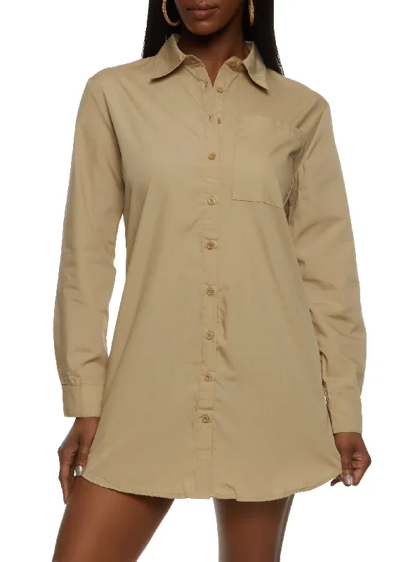 Poplin Button Front Shirt Dress