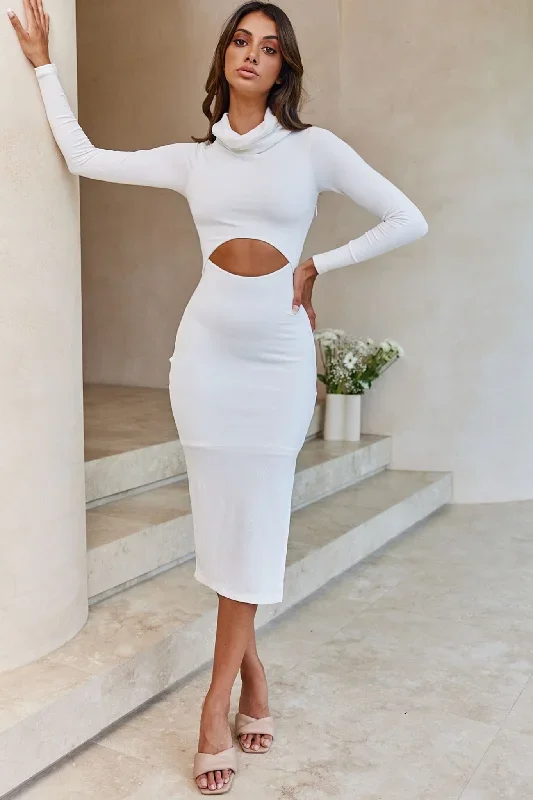 nostalgia-cut-out-waist-turtleneck-knee-length-dress-white