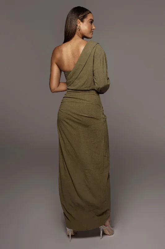 olive-evita-linen-draped-dress