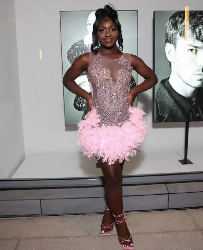 pink-short-prom-homecoming-dress-for-black-girl-sparkly-crystal-feather-sheer-mesh-birthday-celebrity-gown-kleider-damen-1